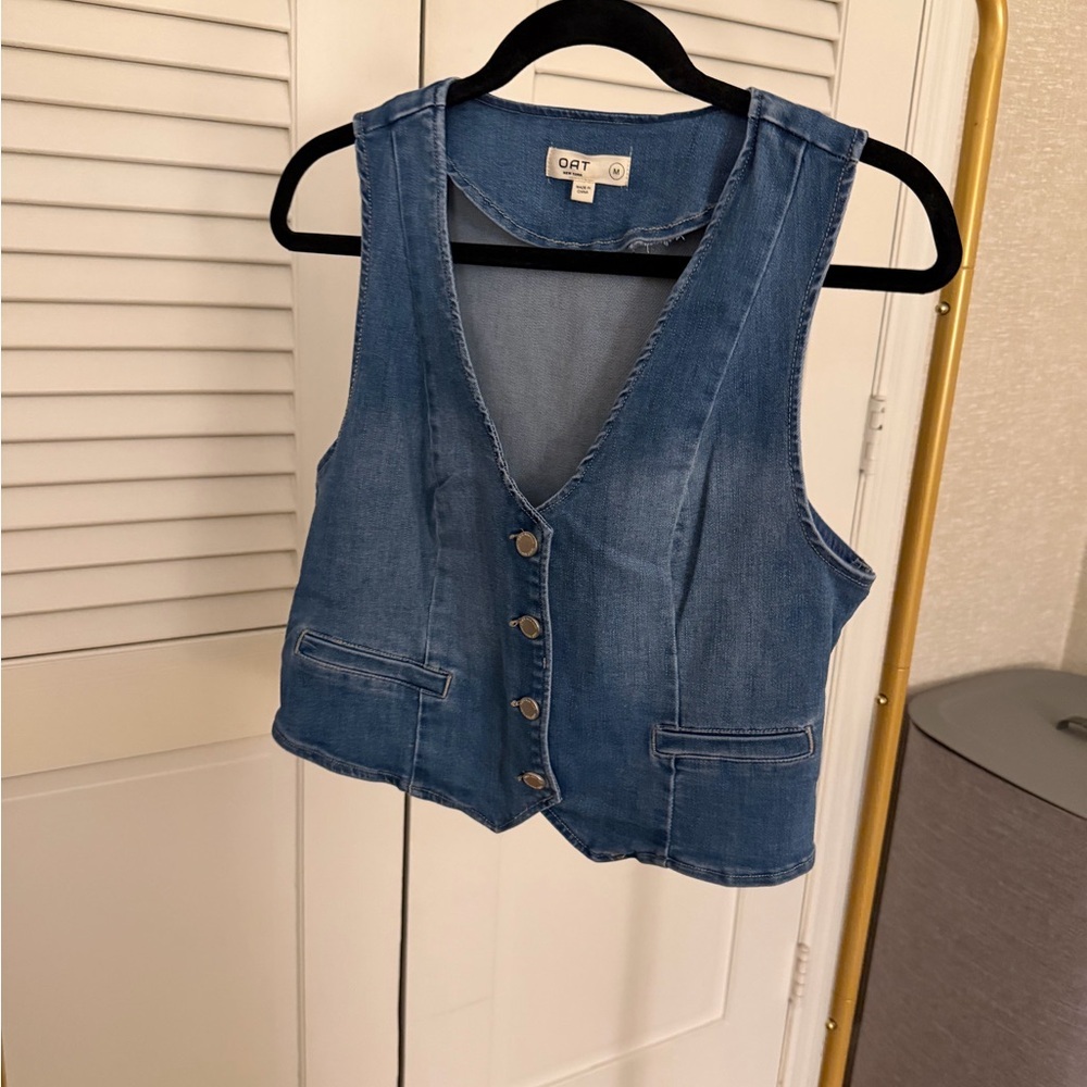 Denim Vest in Medium Blue - Women's Sleeveless Button Front - Picture 2 of 3